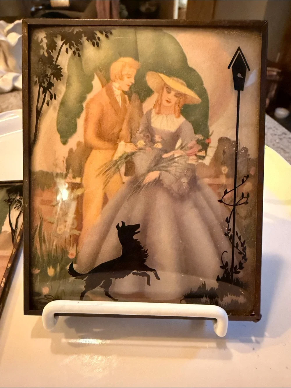 Reverse painted bubble glass silhouette pictures. Vintage/Antique C 1920s